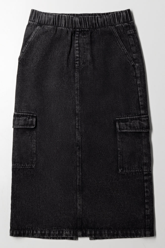 Cargo Denim Skirt Black