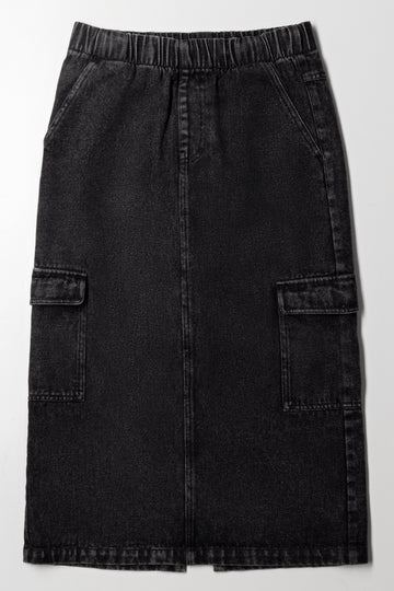 Cargo Denim Skirt Black