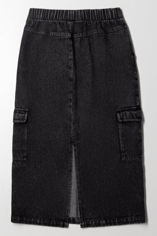 Cargo Denim Skirt Black (3)