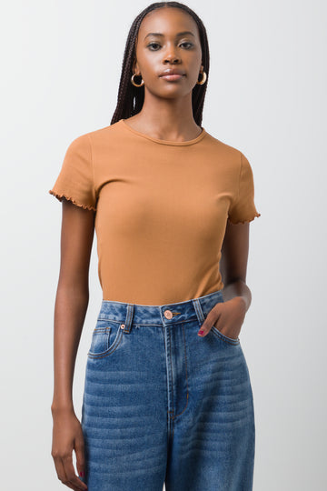 Crew Neck Short Sleeve T-Shirt Brown