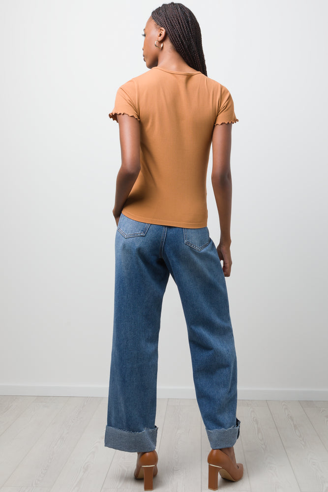 Crew Neck Short Sleeve T-Shirt Brown (2)