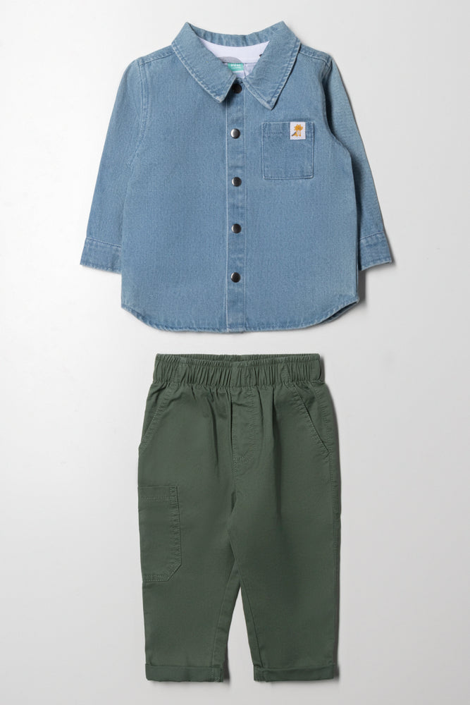 3 Piece Denim Shirt, Long Sleeve T-Shirt And Pants Set Multi
