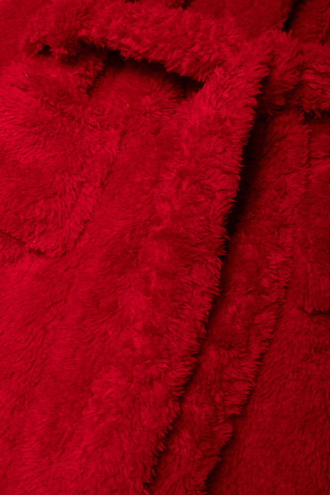 Shaggy Hooded Fleece Gown Red (1)
