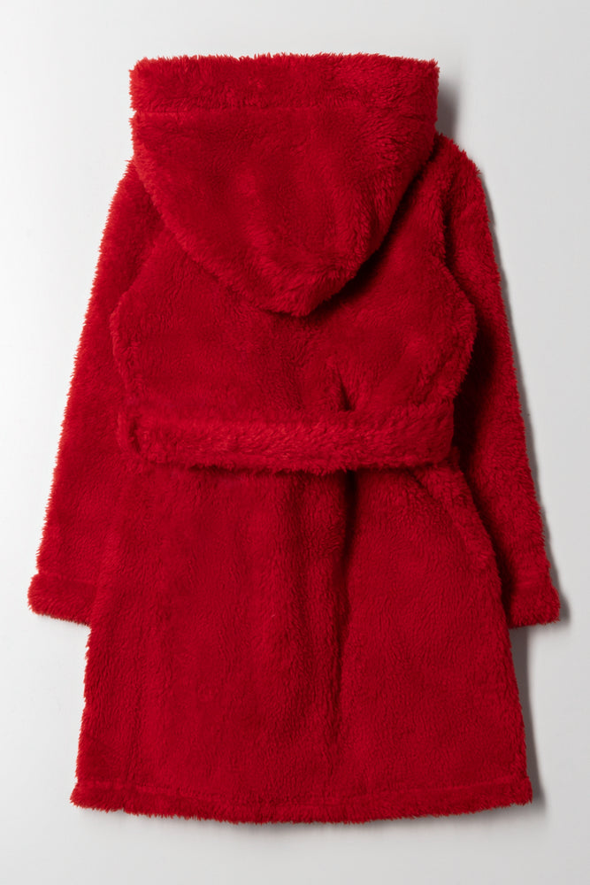 Shaggy Hooded Fleece Gown Red (2)