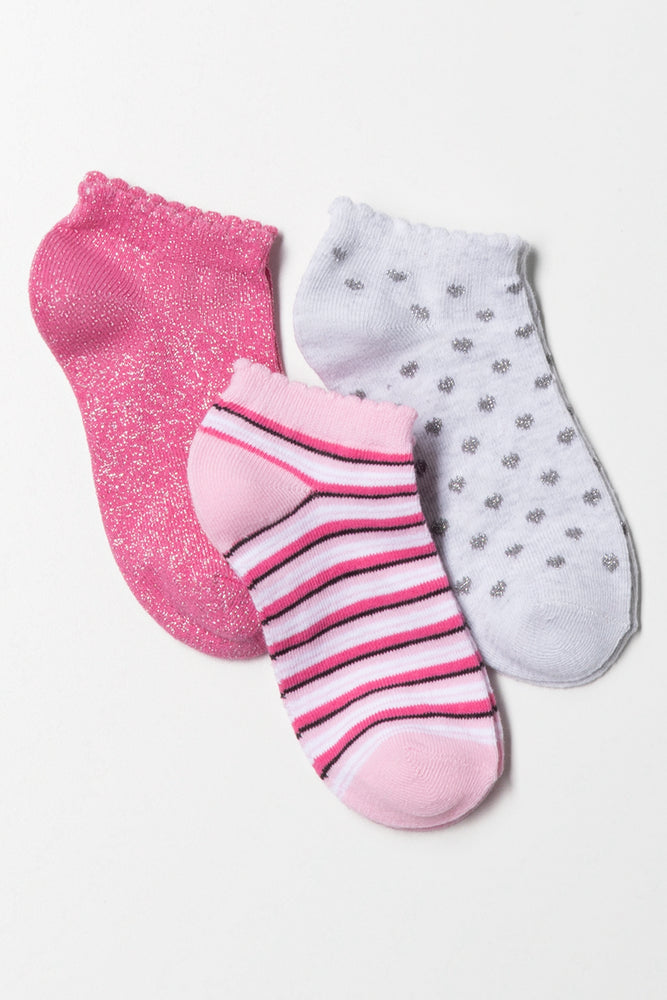 3 Pack Low Cut Socks Pink And Grey