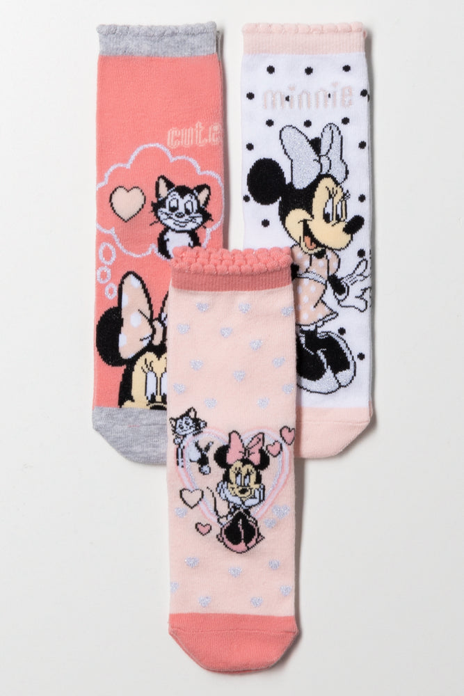 Minnie Mouse 3 Pack Anklet Socks Pink