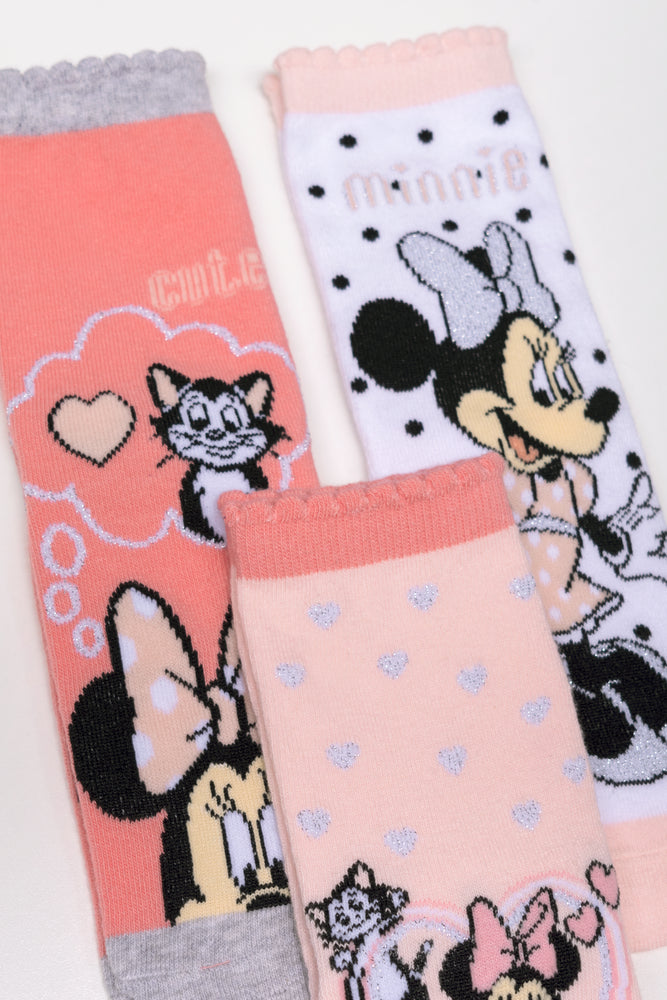Minnie Mouse 3 Pack Anklet Socks Pink