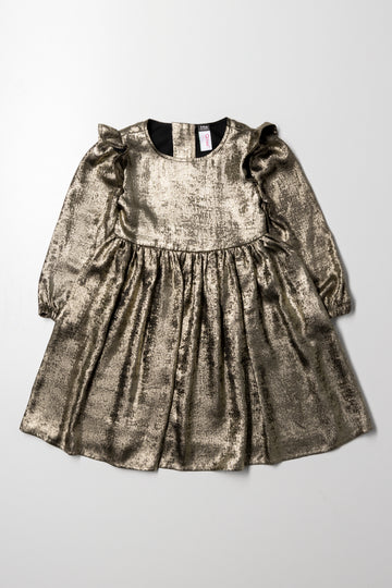 Metallic Frill Sleeve Dress Gold