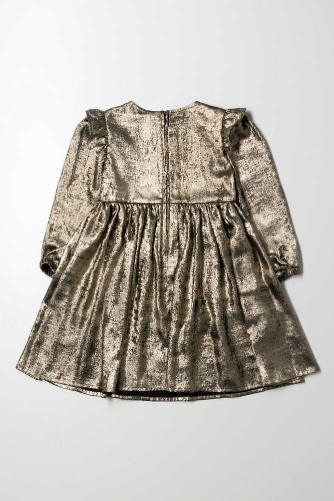 Metallic Frill Sleeve Dress Gold (3)