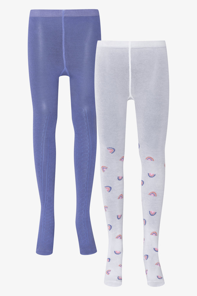 2 Pack Rainbow Printed Tights Blue