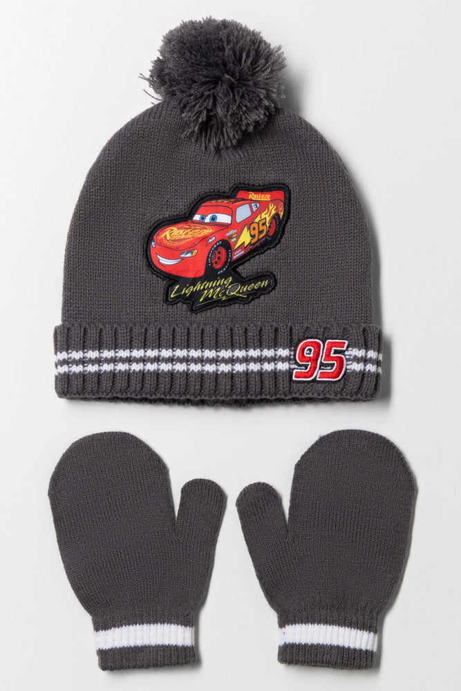 Cars Beanie And Mittens Set Dark Grey