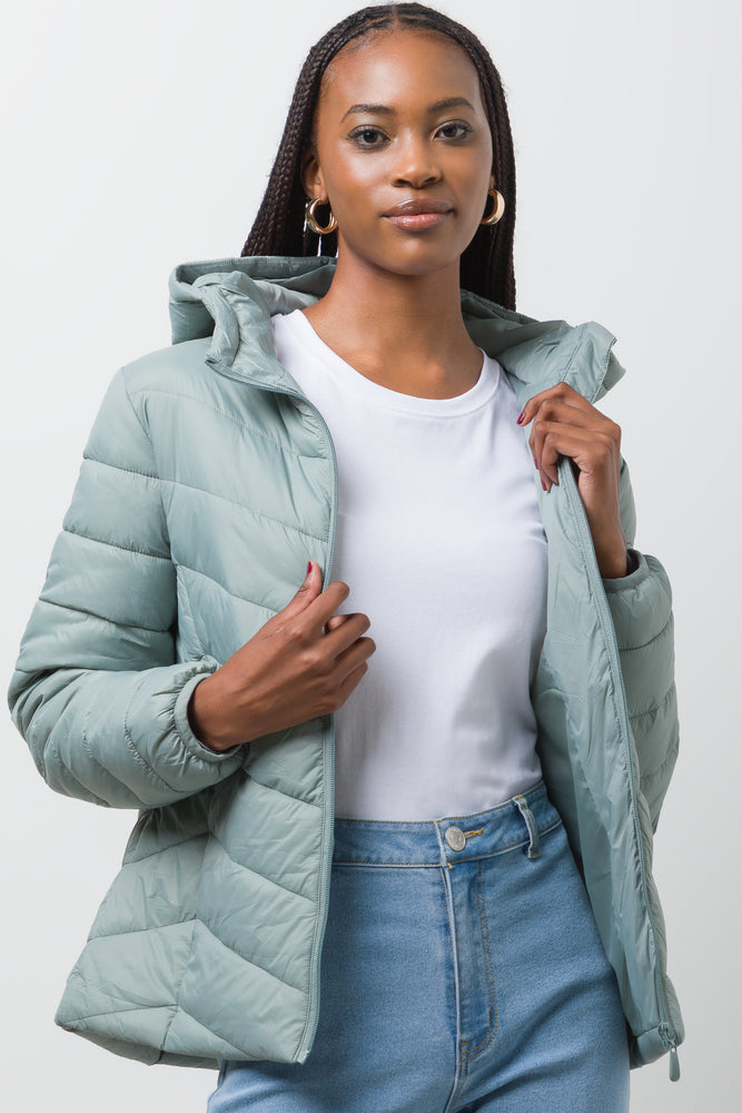 Hooded Puffer Jacket Light Green