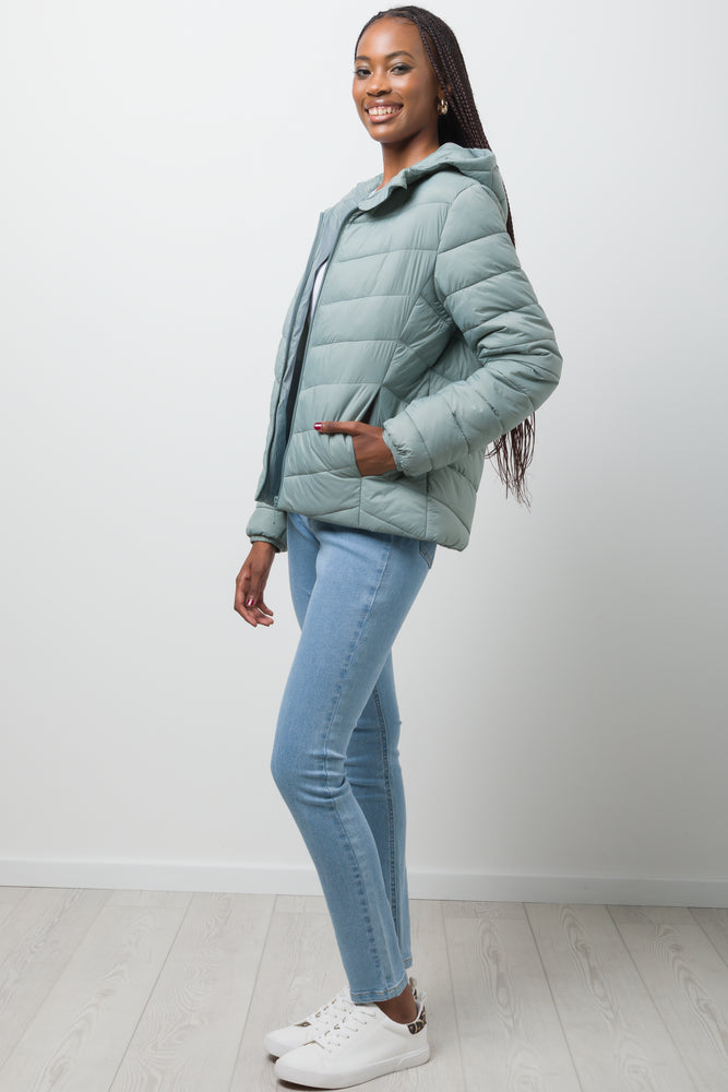 Hooded Puffer Jacket Light Green (1)