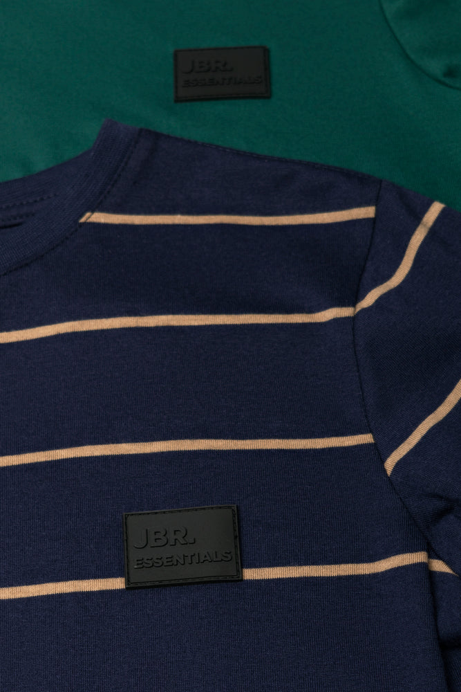 2 Pack Stripe Long Sleeve T-Shirts Navy And Dark Green
