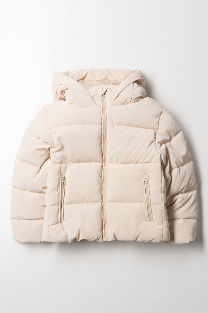 Zip Through Puffer Jacket Natural