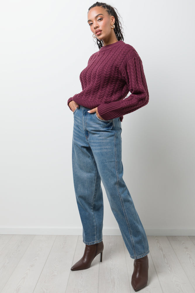 Cable Knit Jersey Burgundy