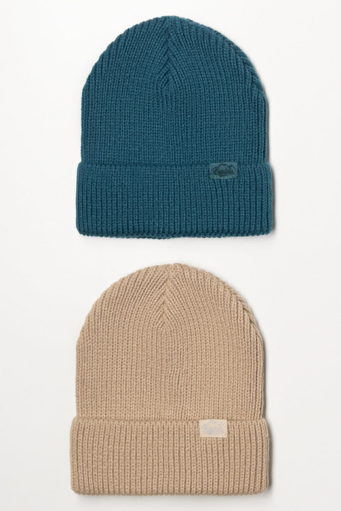 2 Pack Beanies Blue & Natural