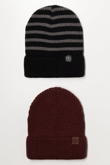 2 Pack Beanies Burgundy & Black
