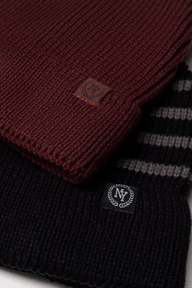 2 Pack Beanies Burgundy & Black (1)
