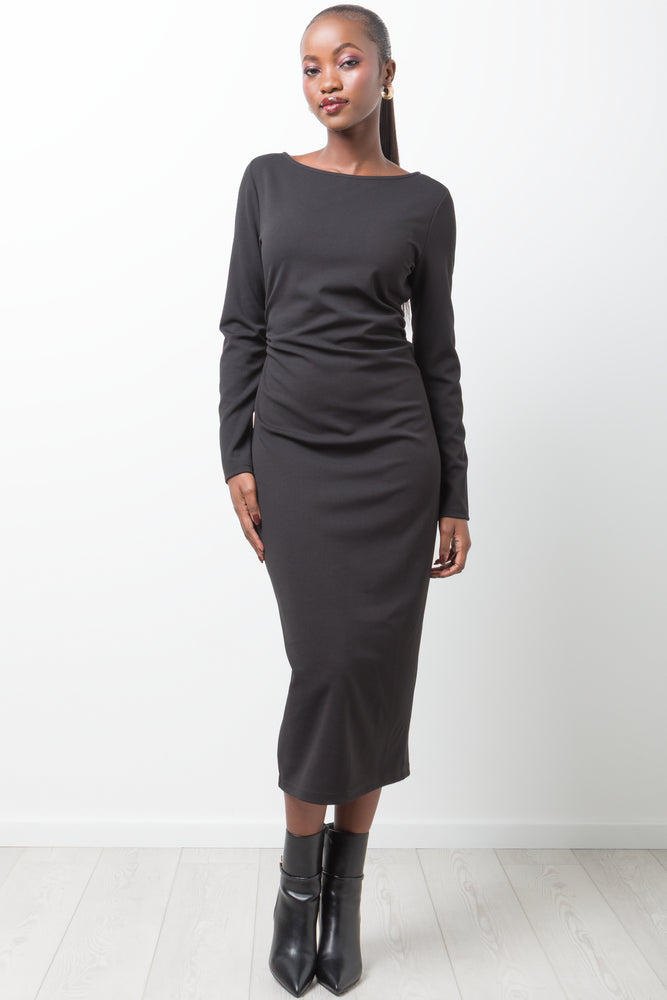 Side Ruched Bodycon Dress Black
