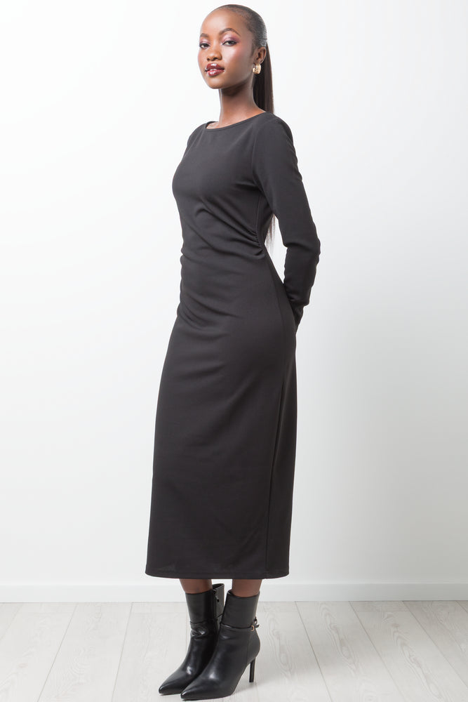 Side Ruched Bodycon Dress Black
