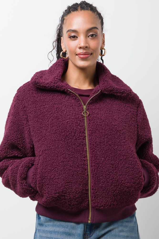 Borg Bomber Jacket Burgundy