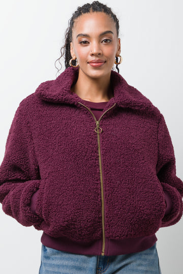 Borg Bomber Jacket Burgundy