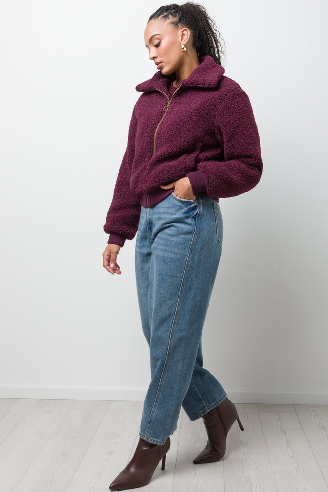 Borg Bomber Jacket Burgundy