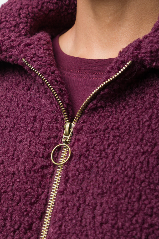 Borg Bomber Jacket Burgundy (3)