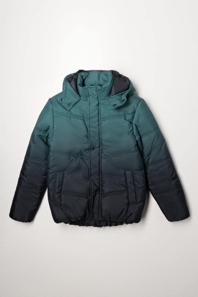 Ombre Puffer Jacket Black And Green