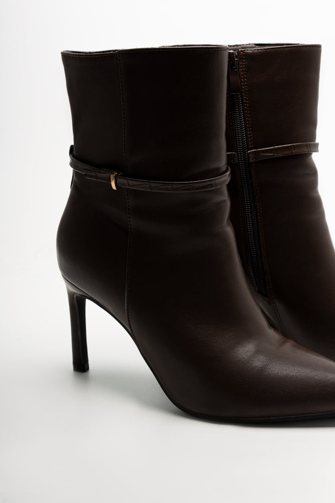 Croc Trim Stiletto Boots Brown (3)