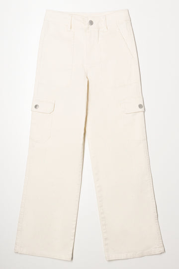 Straight Leg Cargo Denim Jeans Cream