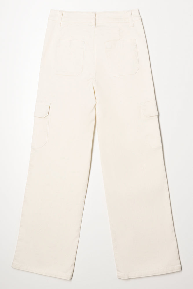 Straight Leg Cargo Denim Jeans Cream (2)
