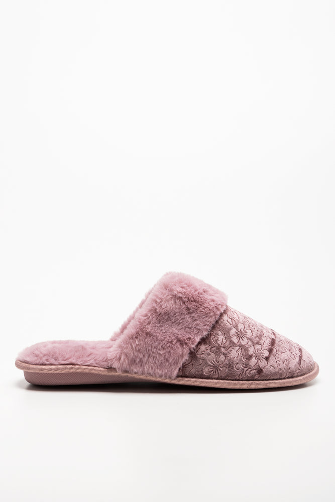 Embossed Velvet Slippers Pink (1)