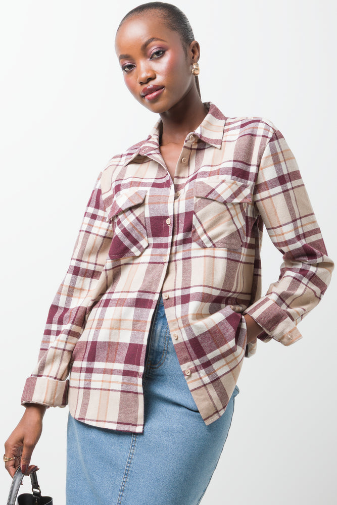 Flannel Check Shirt Burgundy
