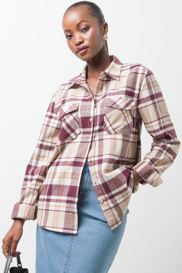 Flannel Check Shirt Burgundy
