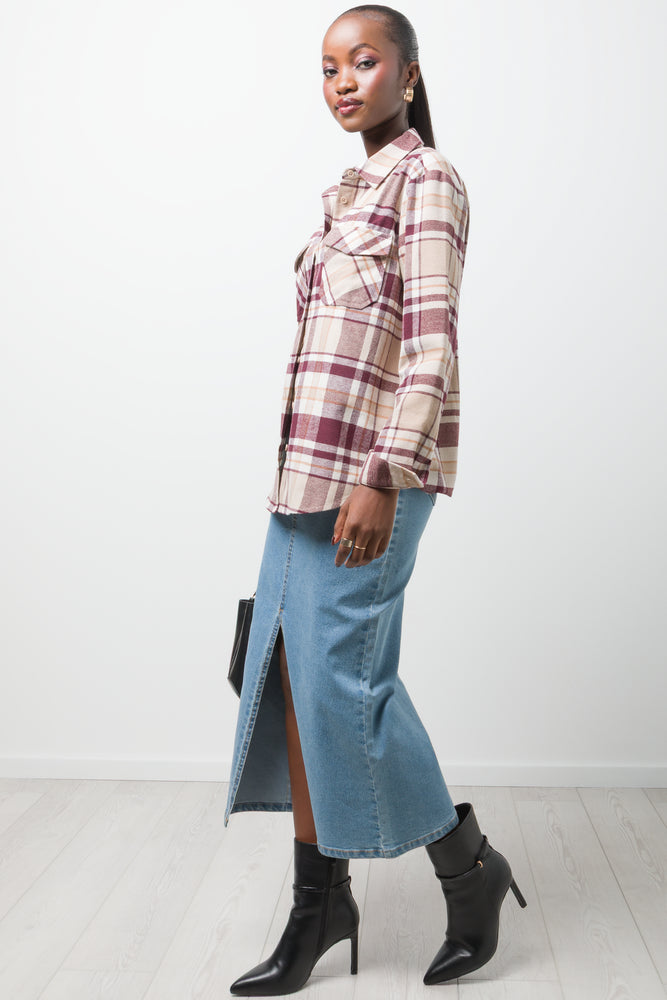 Flannel Check Shirt Burgundy (1)