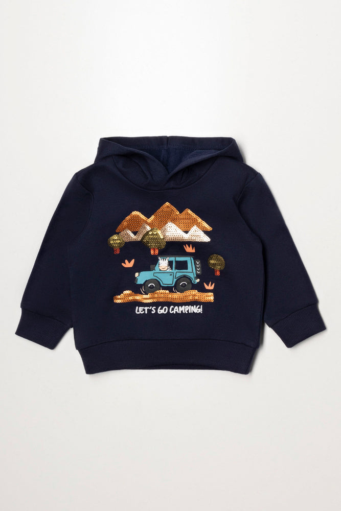Sequin Hoodie Navy