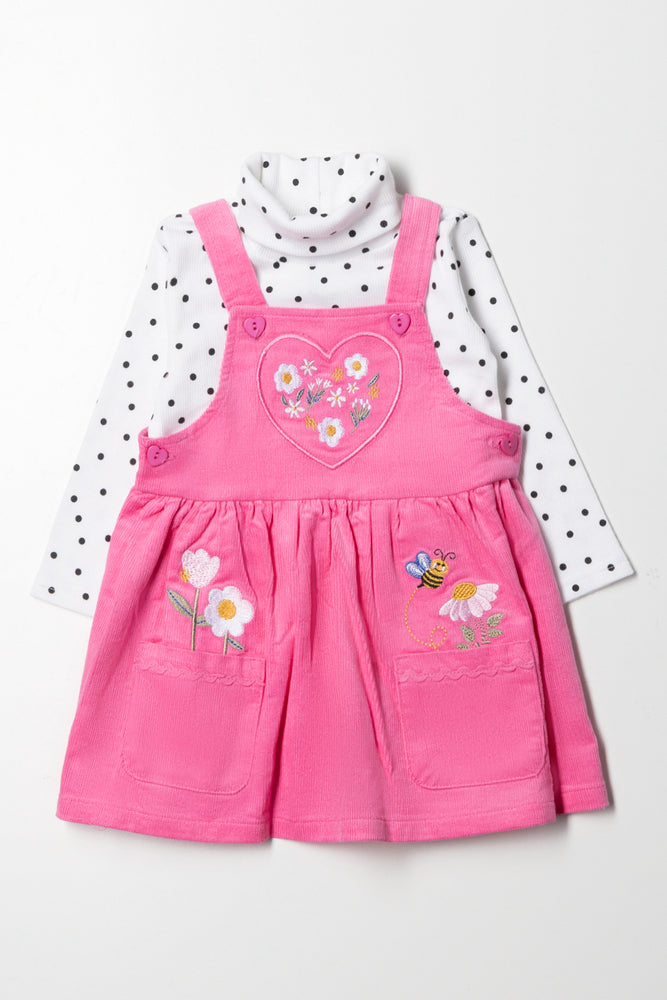 Corduroy Pinafore Set Pink