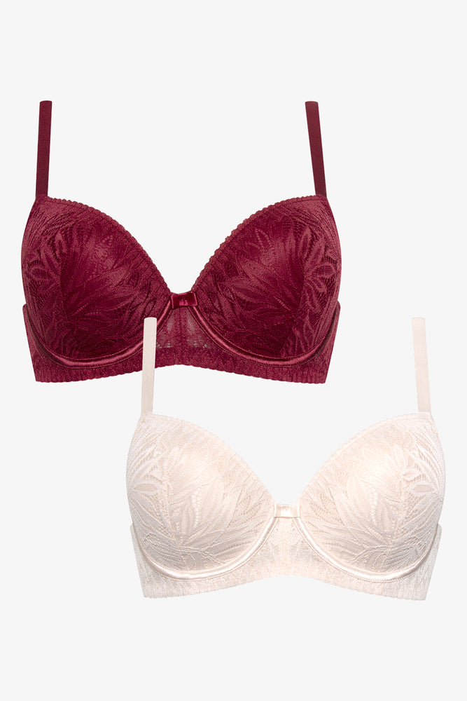 2 Pack Lace Balconette Bras Burgundy And Natural (1)