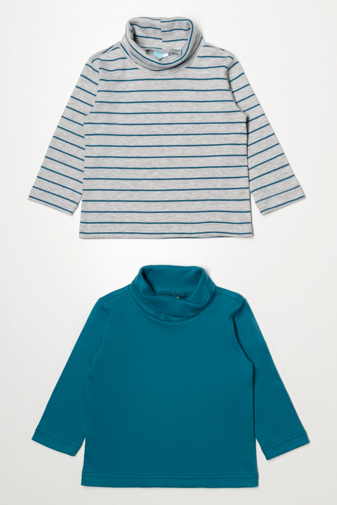 2 Pack Stripe Polonecks Green And Grey