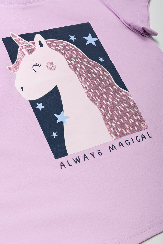 2 Pack Unicorn Short Sleeve T-Shirts Navy And Lilac