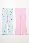 2 Pack Floral Flare Leggings Green And Pink (2)
