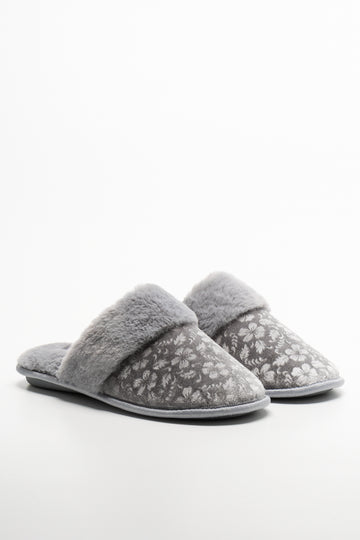 Embossed Velvet Slippers Grey