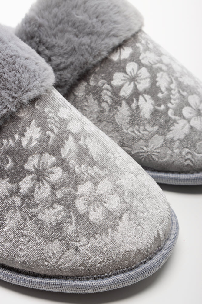 Embossed Velvet Slippers Grey (2)