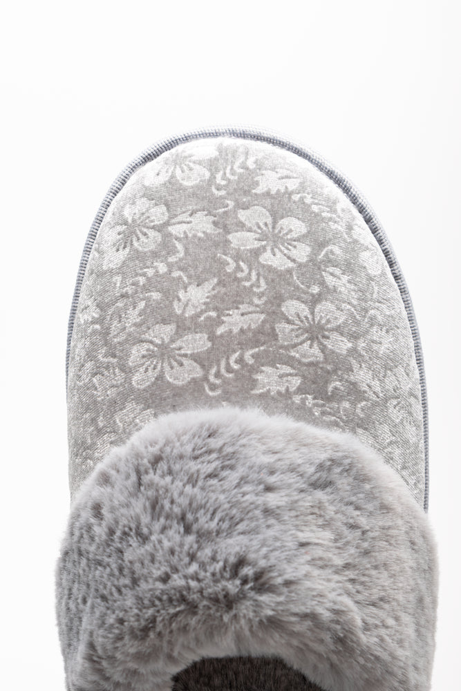 Embossed Velvet Slippers Grey (4)