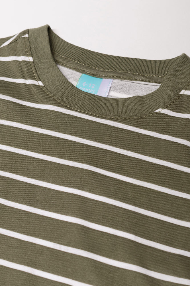Stripe Long Sleeve T-Shirt Natural And Green