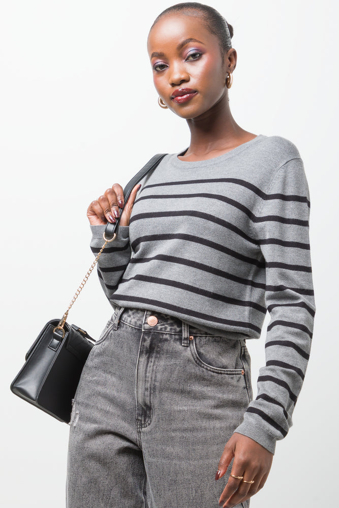 Stripe Long Sleeve Jersey Dark Grey And Black