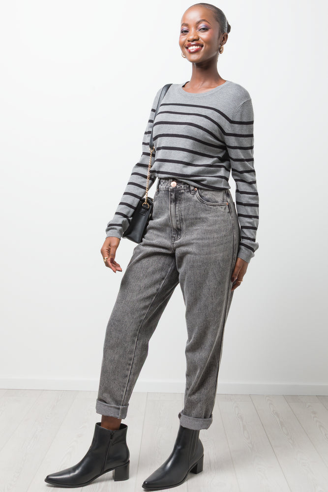 Stripe Long Sleeve Jersey Dark Grey And Black