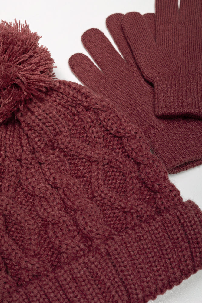2 Piece Beanie And Gloves Set Pink